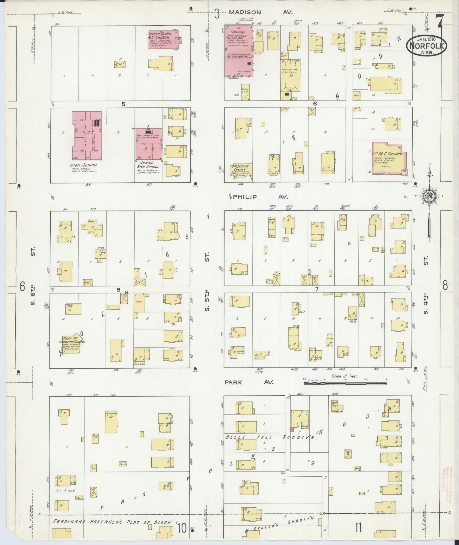 Sanborn Fire Insurance Map from Norfolk, Madison County, Nebraska (1916), Sheet #0007 - Complete Map Set gallery image, historic Sanborn map, vintage wall art, Nebraska Nebraska