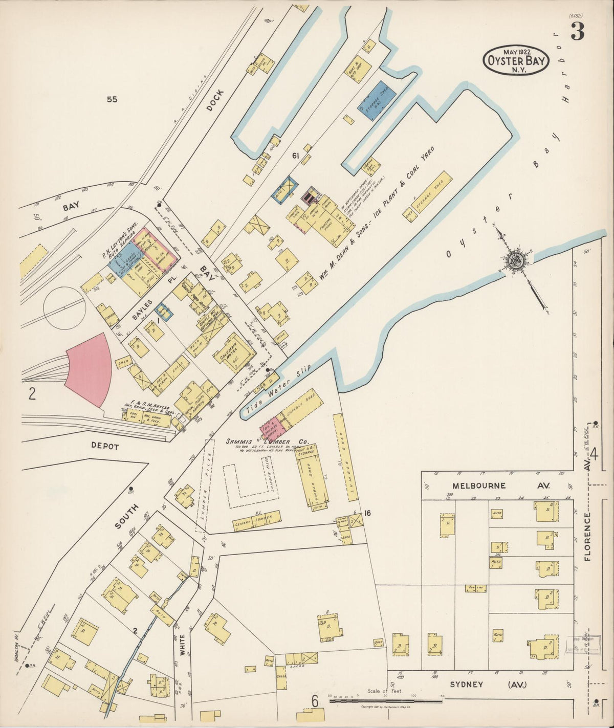Sanborn Fire Insurance Map from Oyster Bay, Nassau County, New York (1922), Sheet #0003 - Historic Sanborn Fire Insurance Map Print, vintage old map wall art, antique decor, genealogy gift, New York New York map