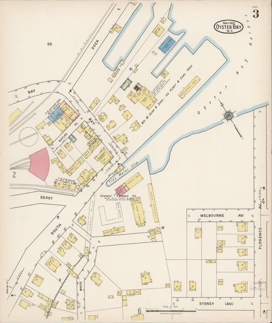 Sanborn Fire Insurance Map from Oyster Bay, Nassau County, New York (1922), Sheet #0003 - Historic Sanborn Fire Insurance Map Print, vintage old map wall art, antique decor, genealogy gift, New York New York map