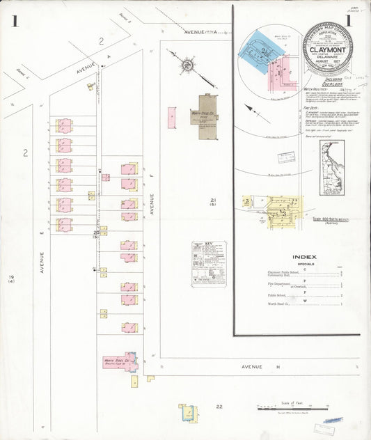 Sanborn Fire Insurance Map from Claymont, New Castle County, Delaware (1927), Sheet #0001 - Complete Map Set gallery image, historic Sanborn map, vintage wall art, Delaware Delaware