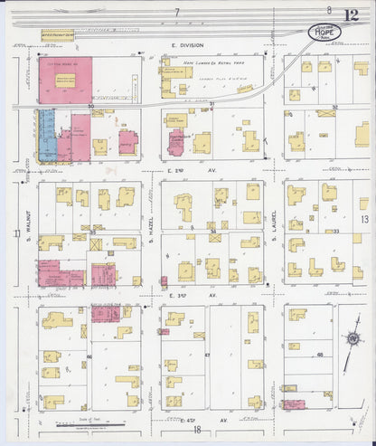 Sanborn Fire Insurance Map from Hope, Hempstead County, Arkansas (1919), Sheet #0012 - Complete Map Set gallery image, historic Sanborn map, vintage wall art, Arkansas Arkansas