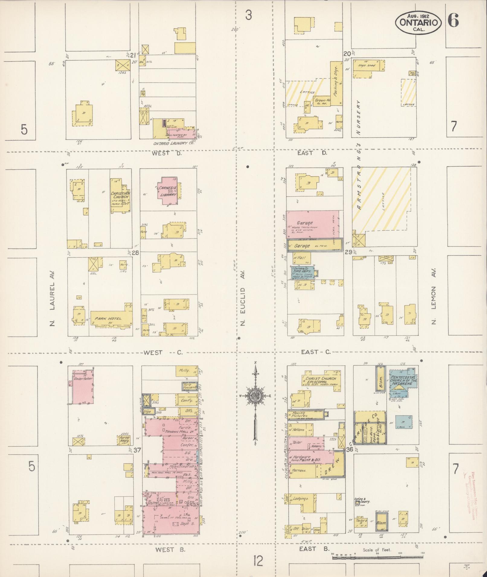 Sanborn Fire Insurance Map from Ontario, San Bernardino County, California (1912), Sheet #0006 - Complete Map Set gallery image, historic Sanborn map, vintage wall art, California California