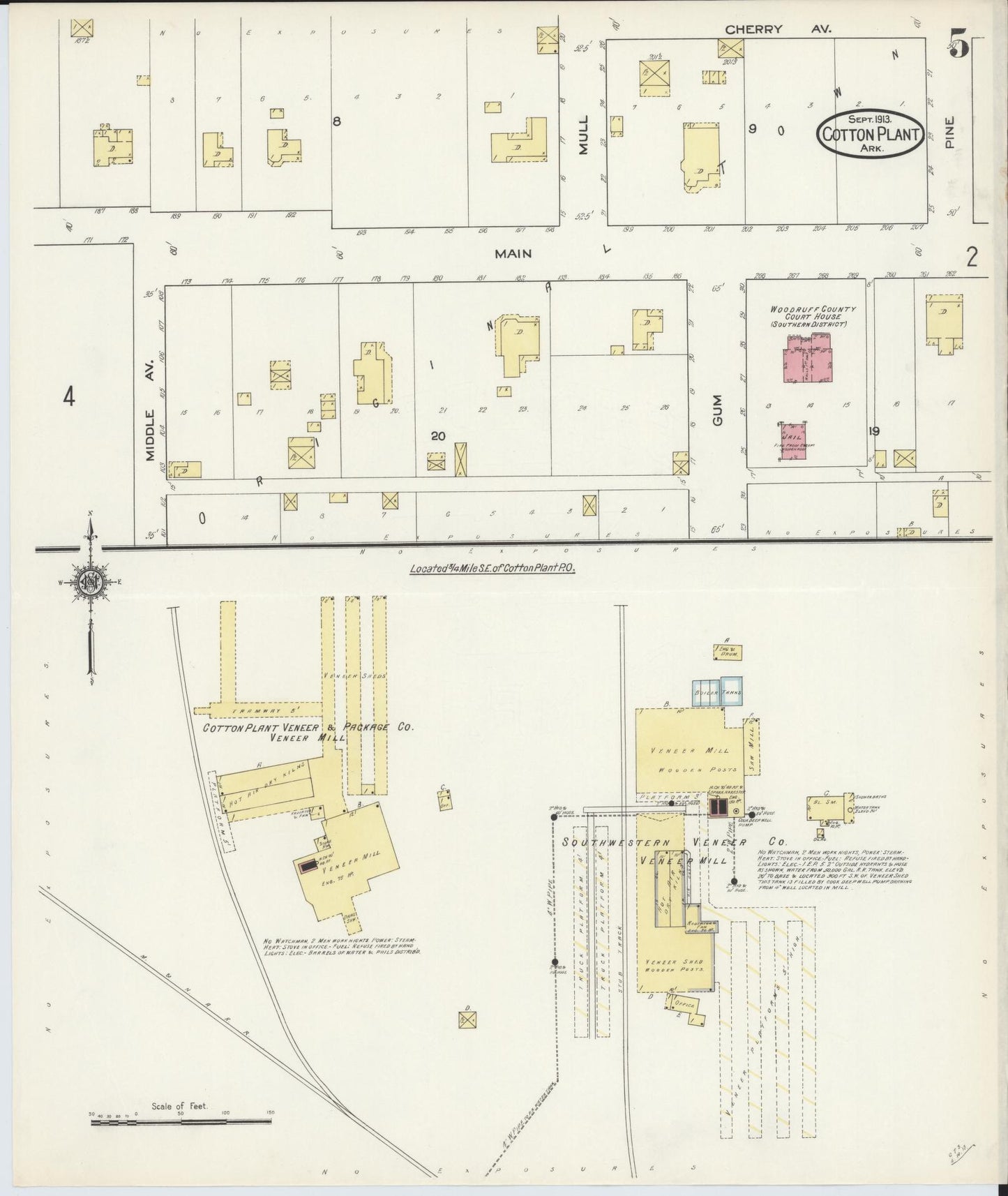 Sanborn Fire Insurance Map from Cotton Plant, Woodruff County, Arkansas (1913), Sheet #0005 - Historic Sanborn Fire Insurance Map Print, vintage old map wall art, antique decor, genealogy gift, Arkansas Arkansas map