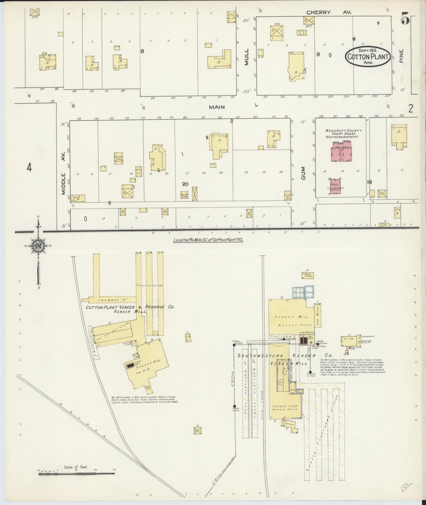 Sanborn Fire Insurance Map from Cotton Plant, Woodruff County, Arkansas (1913), Sheet #0005 - Historic Sanborn Fire Insurance Map Print, vintage old map wall art, antique decor, genealogy gift, Arkansas Arkansas map