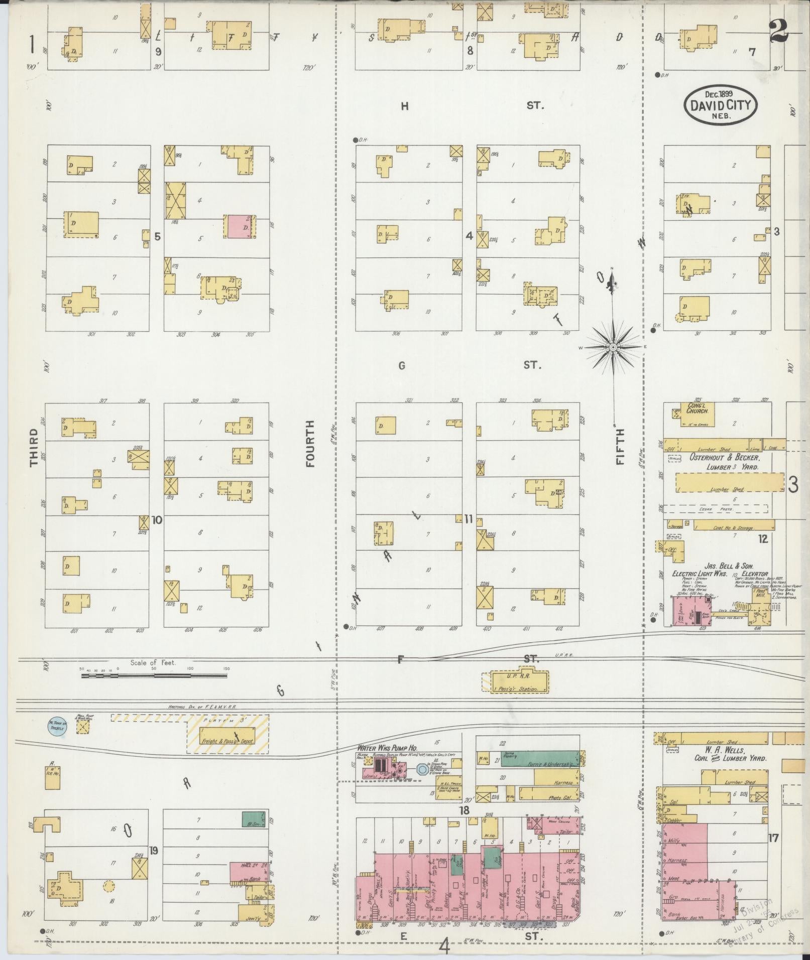 Sanborn Fire Insurance Map from David City, Butler County, Nebraska (1899), Sheet #0002 - Historic Sanborn Fire Insurance Map Print, vintage old map wall art, antique decor, genealogy gift, Nebraska Nebraska map