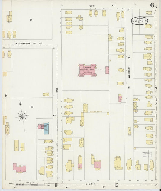Sanborn Fire Insurance Map from Batavia, Genesee County, New York (1896), Sheet #0006 - Historic Sanborn Fire Insurance Map Print, vintage old map wall art, antique decor, genealogy gift, New York New York map