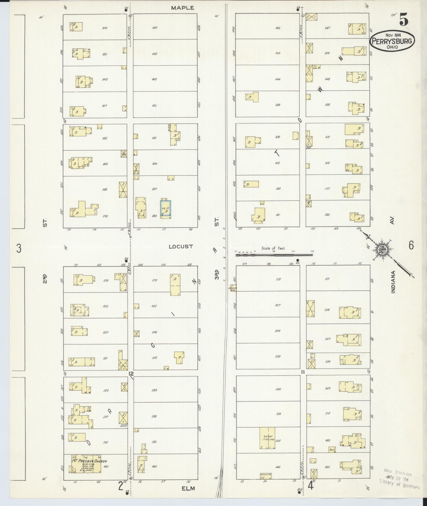 Sanborn Fire Insurance Map from Perrysburg, Wood County, Ohio (1914), Sheet #0005 - Historic Sanborn Fire Insurance Map Print, vintage old map wall art, antique decor, genealogy gift, Ohio Ohio map