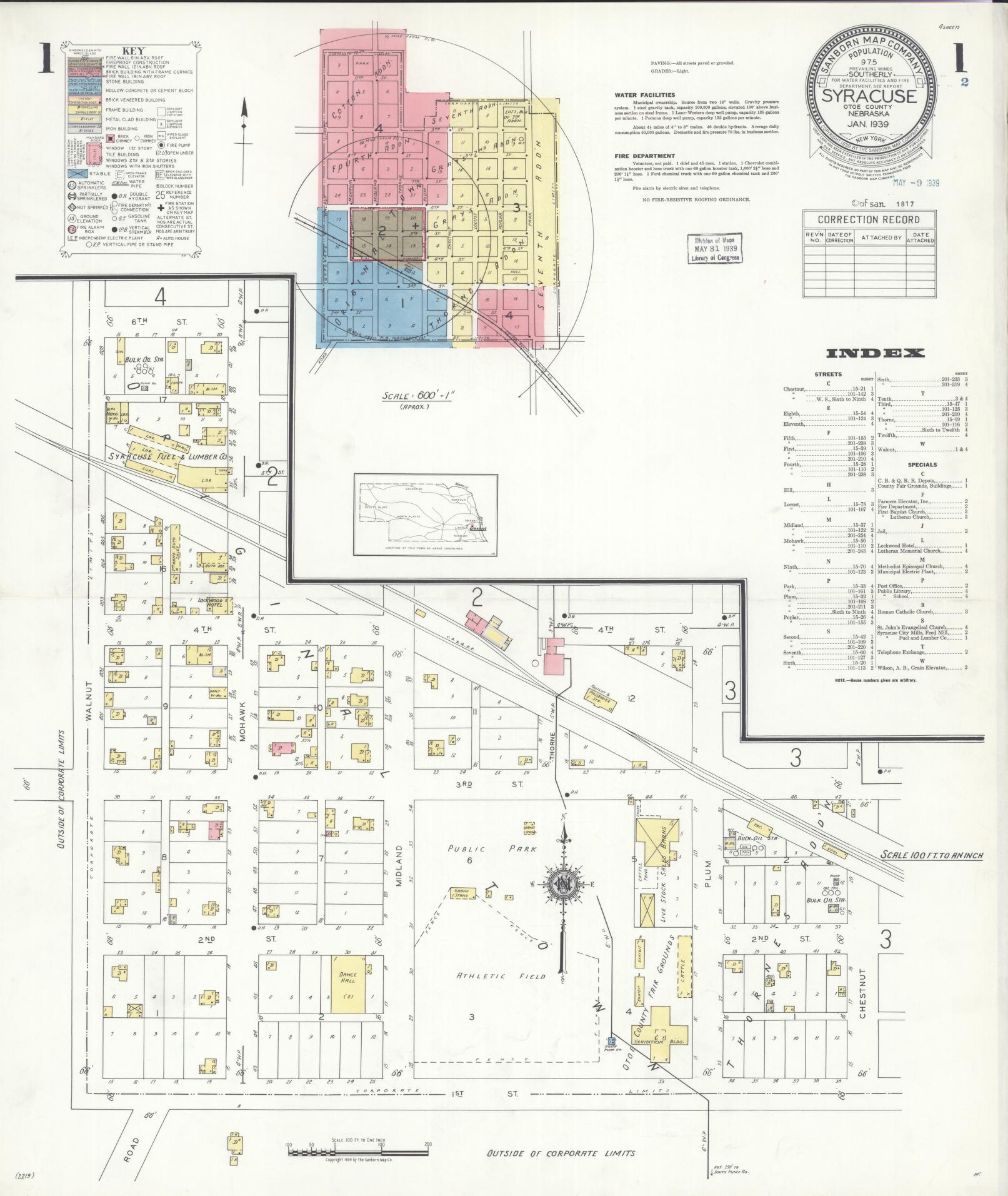 Sanborn Fire Insurance Map from Syracuse, Otoe County, Nebraska (1939 ...