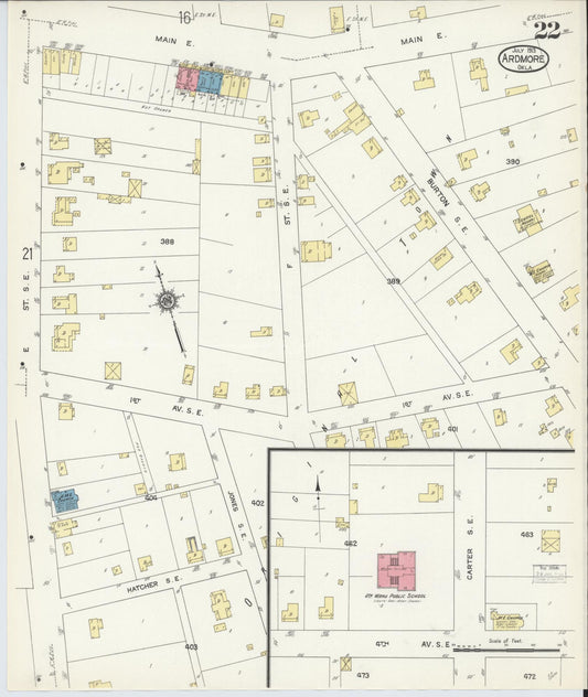 Sanborn Fire Insurance Map from Ardmore, Carter County, Oklahoma (1913), Sheet #0022 - Historic Sanborn Fire Insurance Map Print, vintage old map wall art, antique decor, genealogy gift, Oklahoma Oklahoma map