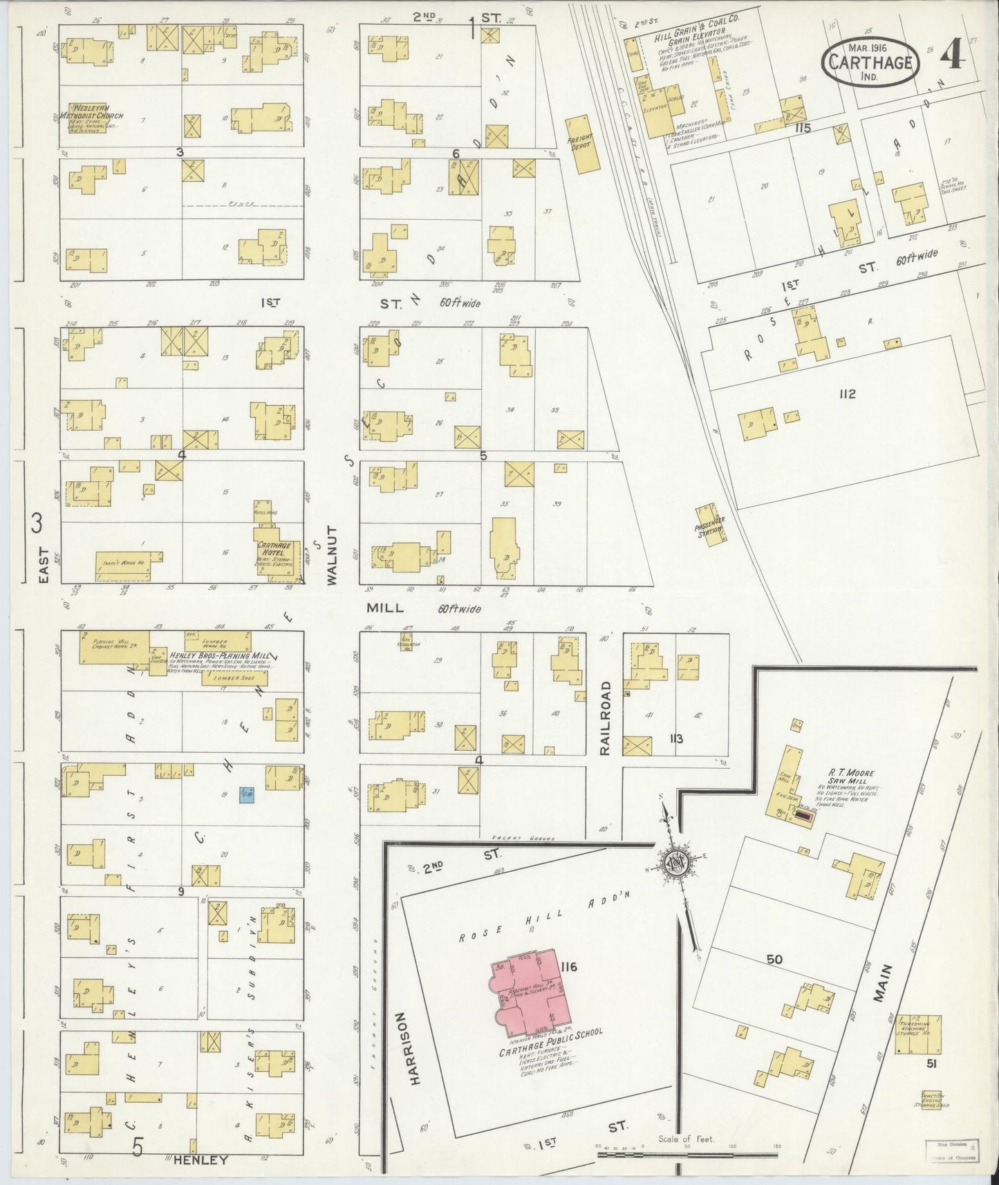 Sanborn Fire Insurance Map from Carthage, Rush County, Indiana (1916), Sheet #0004 - Historic Sanborn Fire Insurance Map Print, vintage old map wall art, antique decor, genealogy gift, Indiana Indiana map