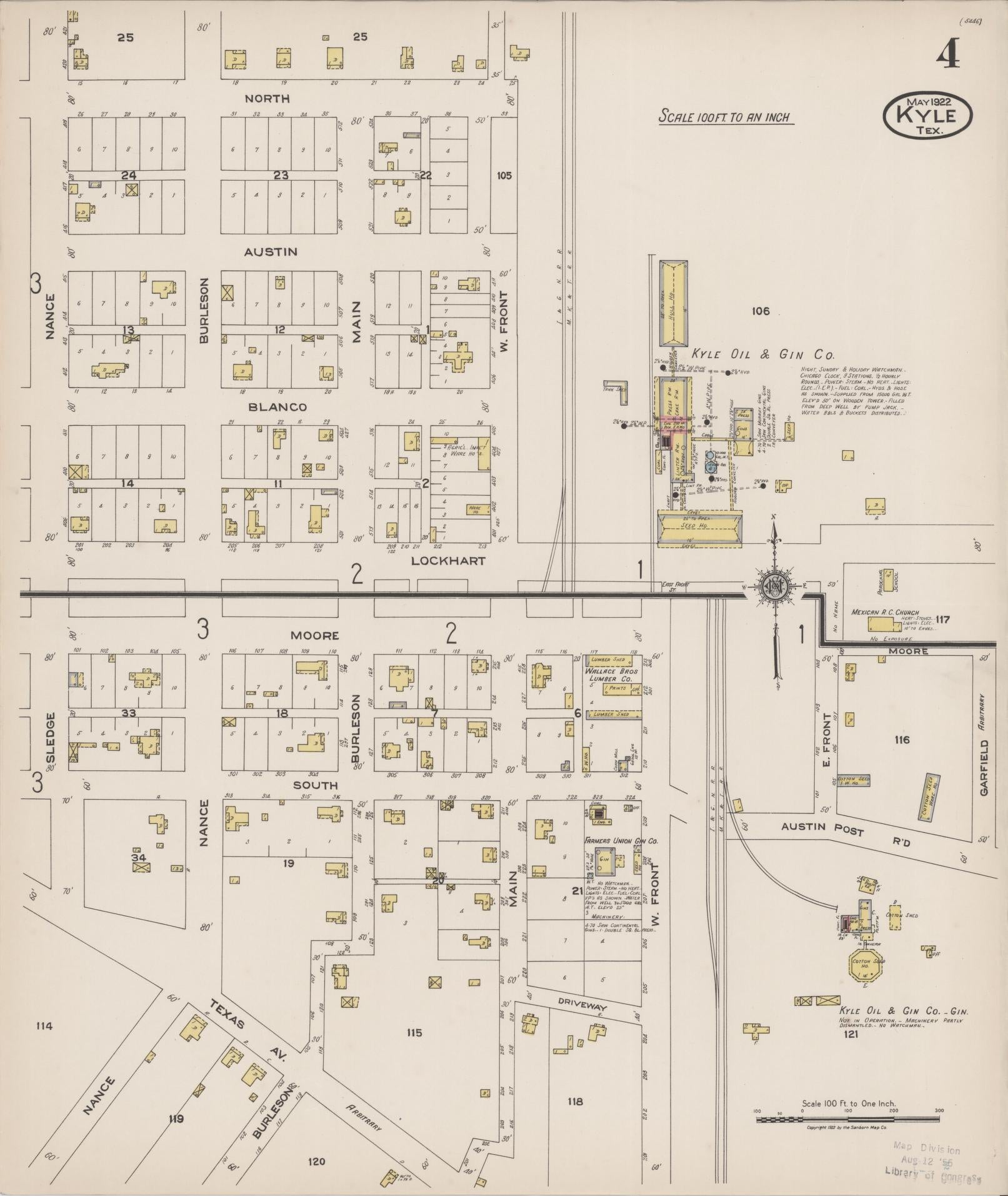Sanborn Fire Insurance Map from Kyle, Hays County, Texas (1922), Sheet #0004 - Historic Sanborn Fire Insurance Map Print, vintage old map wall art, antique decor, genealogy gift, Texas Texas map