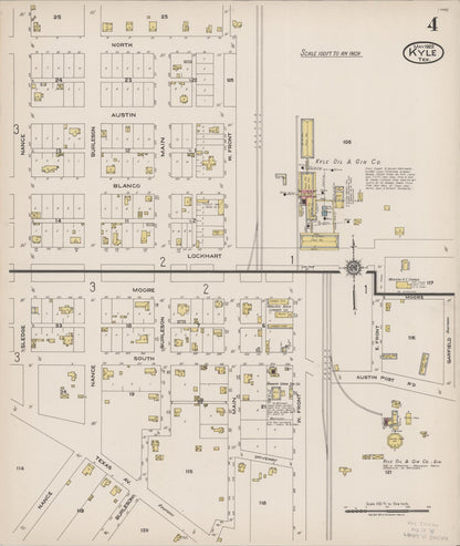 Sanborn Fire Insurance Map from Kyle, Hays County, Texas (1922), Sheet #0004 - Historic Sanborn Fire Insurance Map Print, vintage old map wall art, antique decor, genealogy gift, Texas Texas map