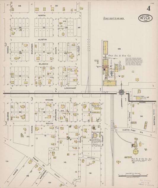 Sanborn Fire Insurance Map from Kyle, Hays County, Texas (1922), Sheet #0004 - Historic Sanborn Fire Insurance Map Print, vintage old map wall art, antique decor, genealogy gift, Texas Texas map