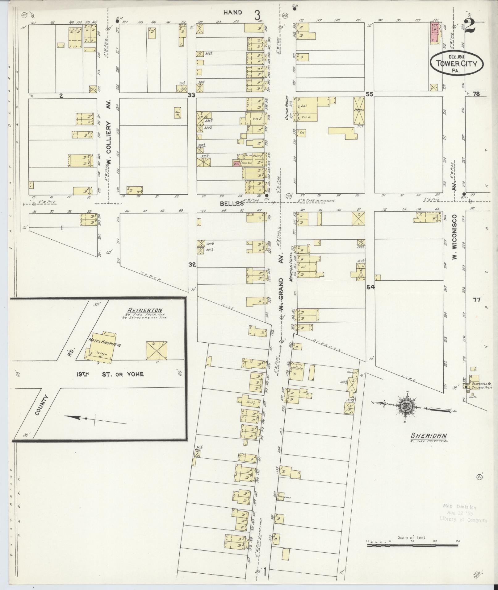 Sanborn Fire Insurance Map from Tower City, Schuylkill County, Pennsylvania (1911), Sheet #0002 - Complete Map Set gallery image, historic Sanborn map, vintage wall art, Pennsylvania Pennsylvania