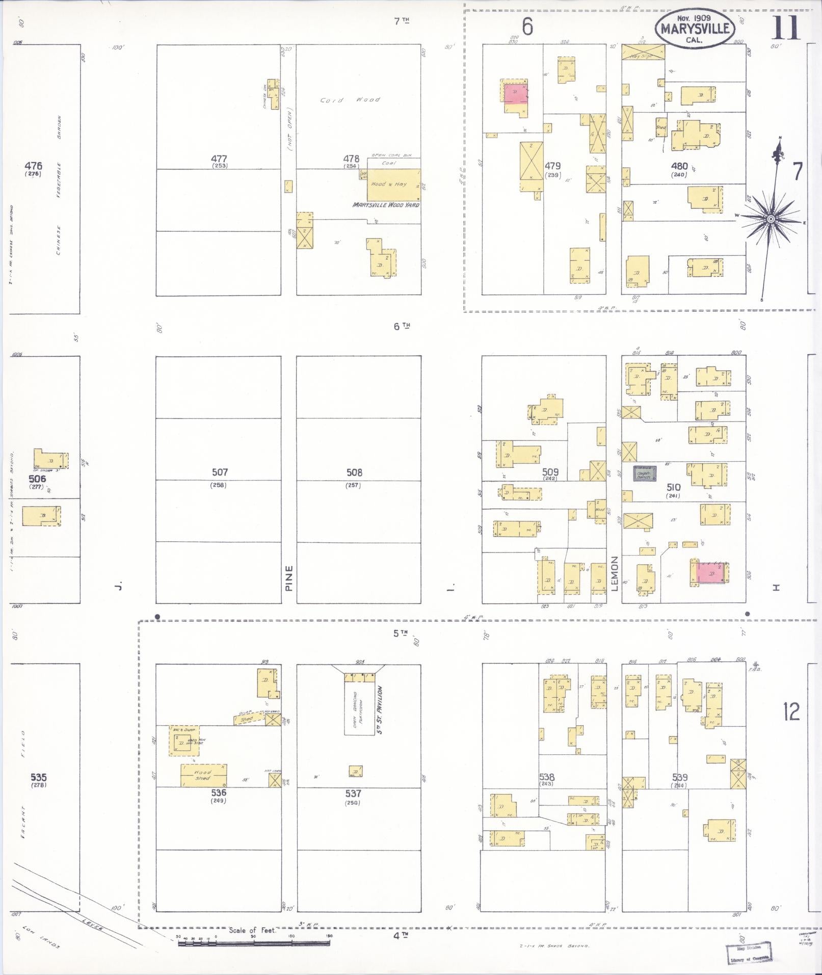 Sanborn Fire Insurance Map from Marysville, Yuba County, California (1909), Sheet #0011 - Historic Sanborn Fire Insurance Map Print, vintage old map wall art, antique decor, genealogy gift, California California map