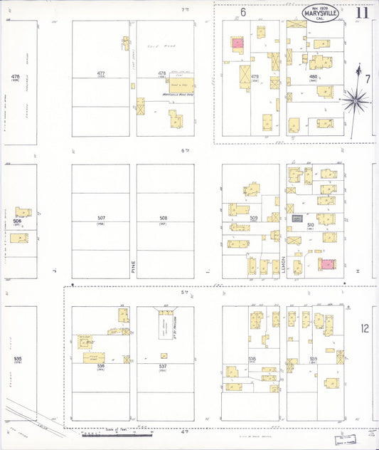 Sanborn Fire Insurance Map from Marysville, Yuba County, California (1909), Sheet #0011 - Historic Sanborn Fire Insurance Map Print, vintage old map wall art, antique decor, genealogy gift, California California map
