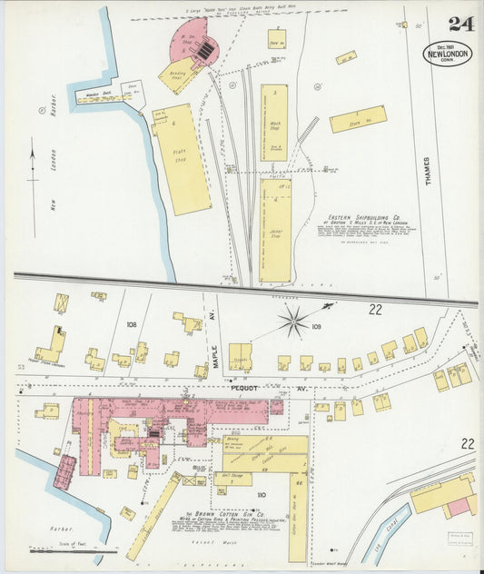 Sanborn Fire Insurance Map from New London, New London County, Connecticut (1901), Sheet #0024 - Historic Sanborn Fire Insurance Map Print, vintage old map wall art, antique decor, genealogy gift, Connecticut Connecticut map