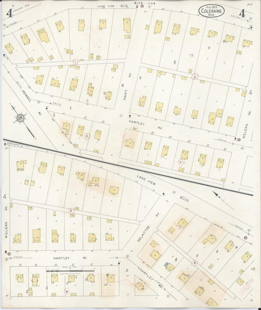 Sanborn Fire Insurance Map from Coleraine, Itasca County, Minnesota (1944), Sheet #0004 - Historic Sanborn Fire Insurance Map Print, vintage old map wall art, antique decor, genealogy gift, Minnesota Minnesota map