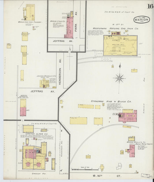 Sanborn Fire Insurance Map from Marion, Grant County, Indiana (1893), Sheet #0016 - Historic Sanborn Fire Insurance Map Print, vintage old map wall art, antique decor, genealogy gift, Indiana Indiana map