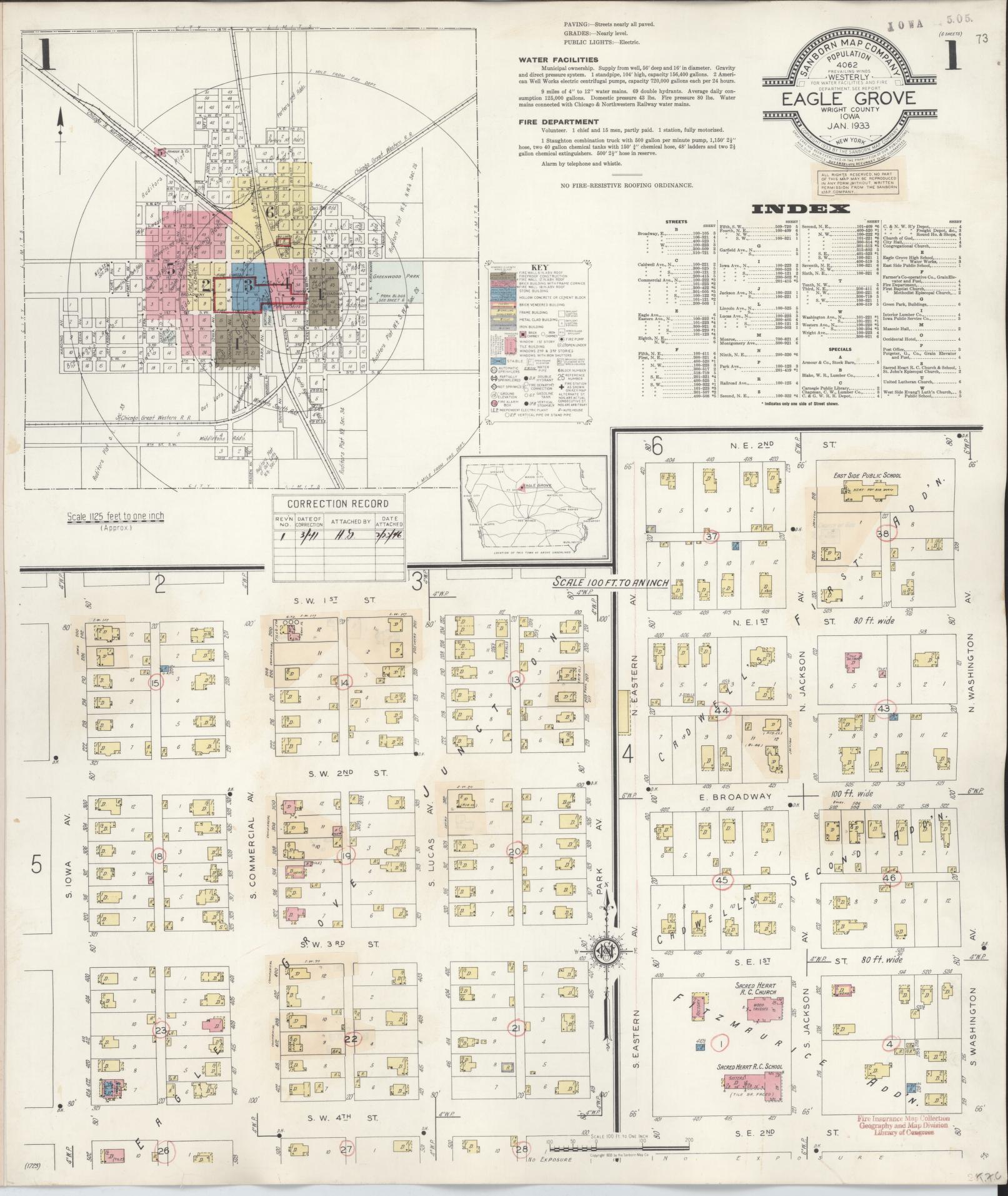 Sanborn Fire Insurance Map from Eagle Grove, Wright County, Iowa (1941), Sheet #0001 - Historic Sanborn Fire Insurance Map Print, vintage old map wall art