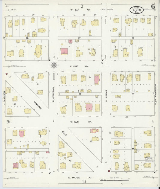 Sanborn Fire Insurance Map from Enid, Garfield County, Oklahoma (1911), Sheet #0006 - Historic Sanborn Fire Insurance Map Print, vintage old map wall art, antique decor, genealogy gift, Oklahoma Oklahoma map
