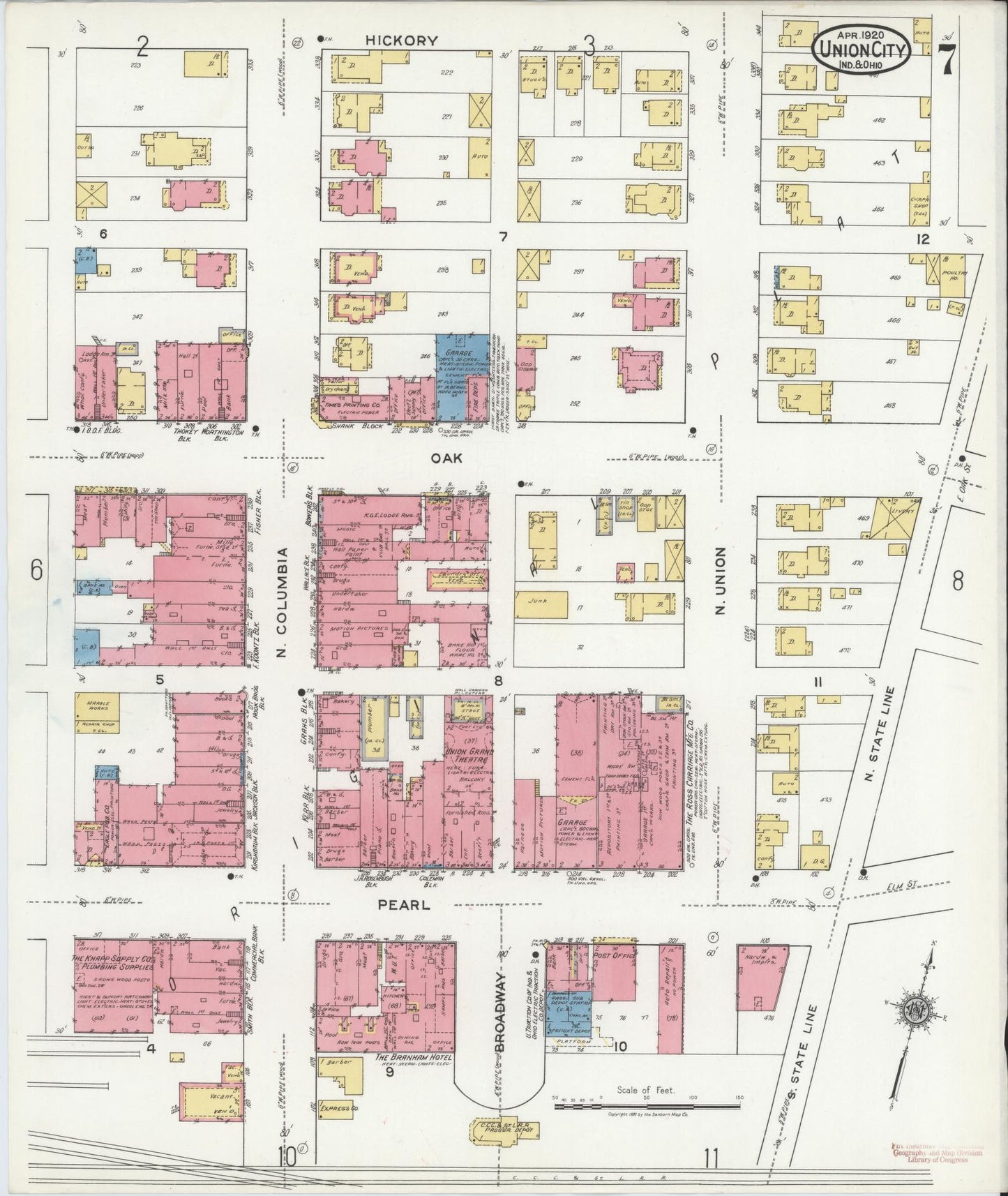 Sanborn Fire Insurance Map from Union City, Randolph County, Indiana (1920), Sheet #0007 - Complete Map Set gallery image, historic Sanborn map, vintage wall art, Indiana Indiana