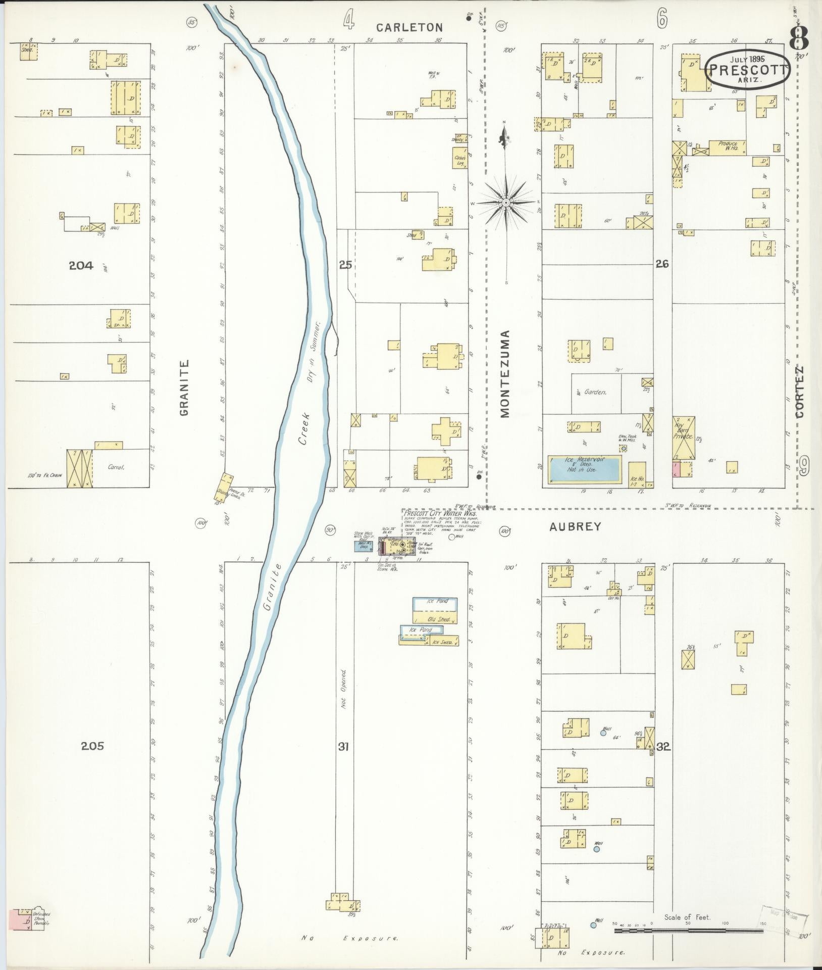 Sanborn Fire Insurance Map from Prescott, Yavapai County, Arizona (1895), Sheet #0008 - Complete Map Set gallery image, historic Sanborn map, vintage wall art, Arizona Arizona
