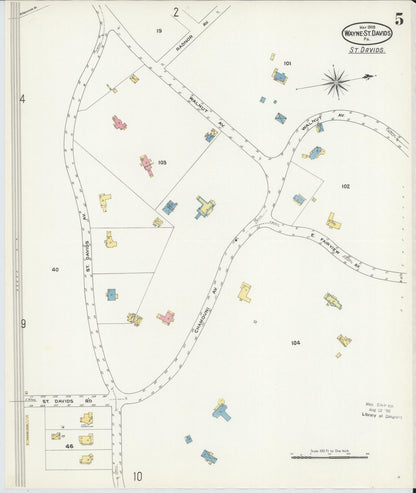 Sanborn Fire Insurance Map from Wayne, Delaware County, Pennsylvania (1909), Sheet #0005 - Complete Map Set gallery image, historic Sanborn map, vintage wall art, Pennsylvania Pennsylvania