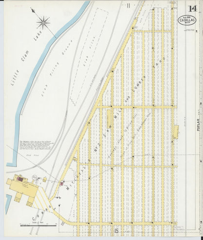 Sanborn Fire Insurance Map from Cadillac, Wexford County, Michigan (1900), Sheet #0014 - Historic Sanborn Fire Insurance Map Print, vintage old map wall art, antique decor, genealogy gift, Michigan Michigan map