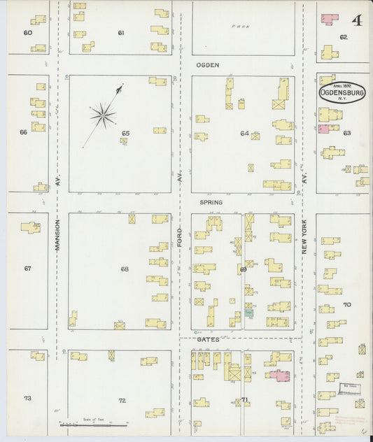 Sanborn Fire Insurance Map from Ogdensburg, St. Lawrence County, New York (1892), Sheet #0003 - Historic Sanborn Fire Insurance Map Print, vintage old map wall art, antique decor, genealogy gift, New York New York map