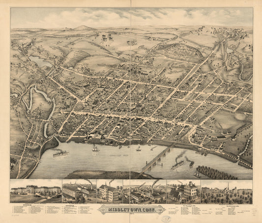 Middletown, Conn. 1877. (1877) – Historic Bird’s-Eye View Panorama Print