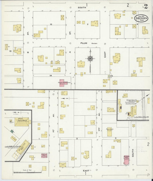 Sanborn Fire Insurance Map from Dresden, Weakley County, Tennessee (1910), Sheet #0002 - Historic Sanborn Fire Insurance Map Print, vintage old map wall art, antique decor, genealogy gift, Tennessee Tennessee map