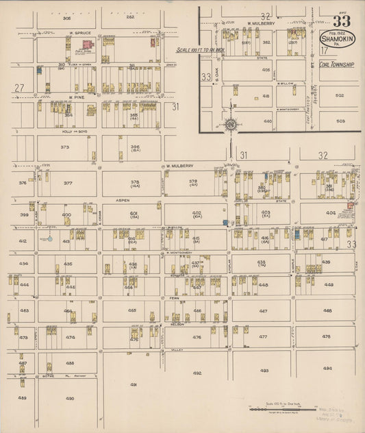 Sanborn Fire Insurance Map from Shamokin, Northumberland County, Pennsylvania (1922), Sheet #0033 - Historic Sanborn Fire Insurance Map Print, vintage old map wall art, antique decor, genealogy gift, Pennsylvania Pennsylvania map