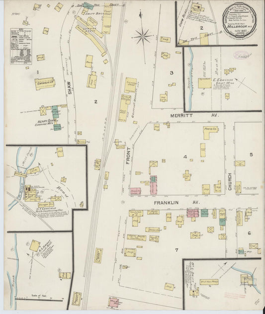 Sanborn Fire Insurance Map from Millbrook, Dutchess County, New York (1887), Sheet #0001 - Historic Sanborn Fire Insurance Map Print, vintage old map wall art, antique decor, genealogy gift, New York New York map