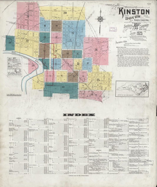 Sanborn Fire Insurance Map from Kinston, Lenoir County, North Carolina (1925), Sheet #0001 - Complete Map Set gallery image, historic Sanborn map, vintage wall art, North Carolina North Carolina