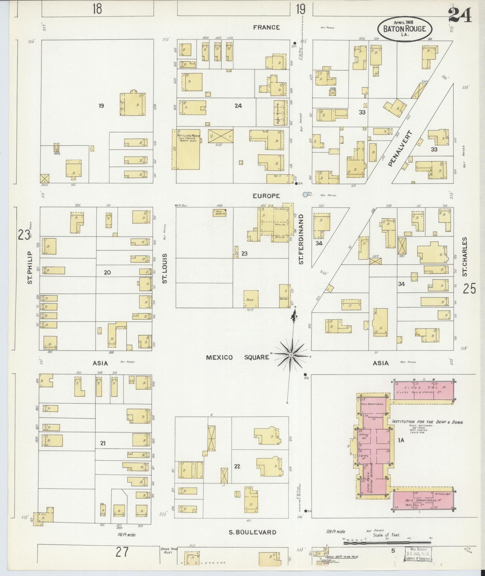 Sanborn Fire Insurance Map from Baton Rouge, East Baton Rouge Parish, Louisiana (1908), Sheet #0024 - Complete Map Set gallery image, historic Sanborn map, vintage wall art, Louisiana Louisiana