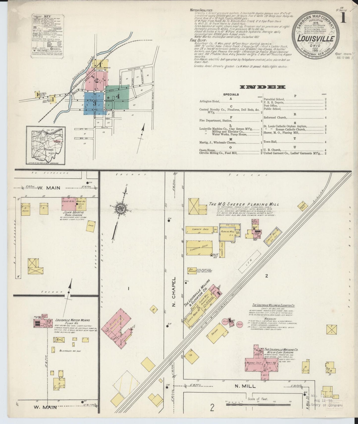 Sanborn Fire Insurance Map from Louisville, Stark County, Ohio (1915), Sheet #0001 - Historic Sanborn Fire Insurance Map Print, vintage old map wall art, antique decor, genealogy gift, Ohio Ohio map