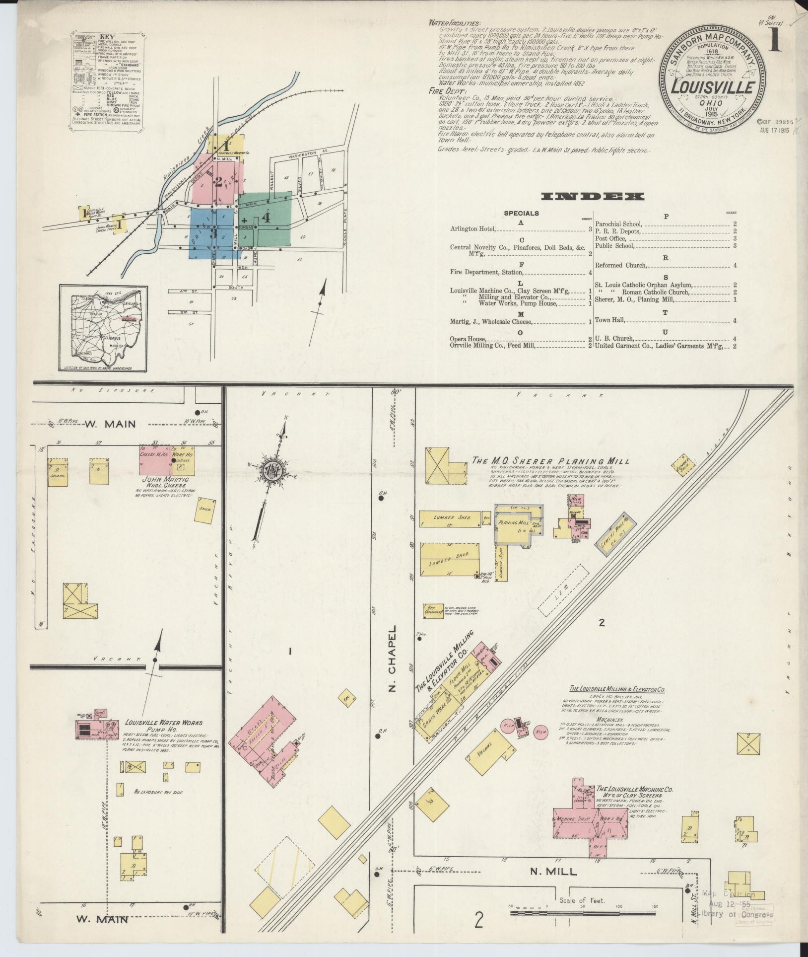 Sanborn Fire Insurance Map from Louisville, Stark County, Ohio (1915), Sheet #0001 - Historic Sanborn Fire Insurance Map Print, vintage old map wall art, antique decor, genealogy gift, Ohio Ohio map