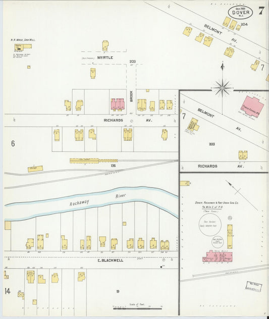 Sanborn Fire Insurance Map from Dover, Morris County, New Jersey (1900), Sheet #0007 - Historic Sanborn Fire Insurance Map Print, vintage old map wall art, antique decor, genealogy gift, New Jersey New Jersey map