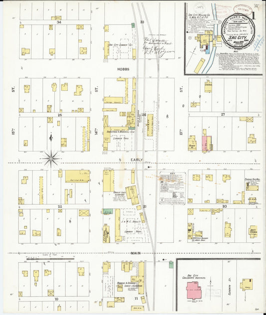 Sanborn Fire Insurance Map from Sac City, Sac County, Iowa (1899), Sheet #0001 - Historic Sanborn Fire Insurance Map Print, vintage old map wall art