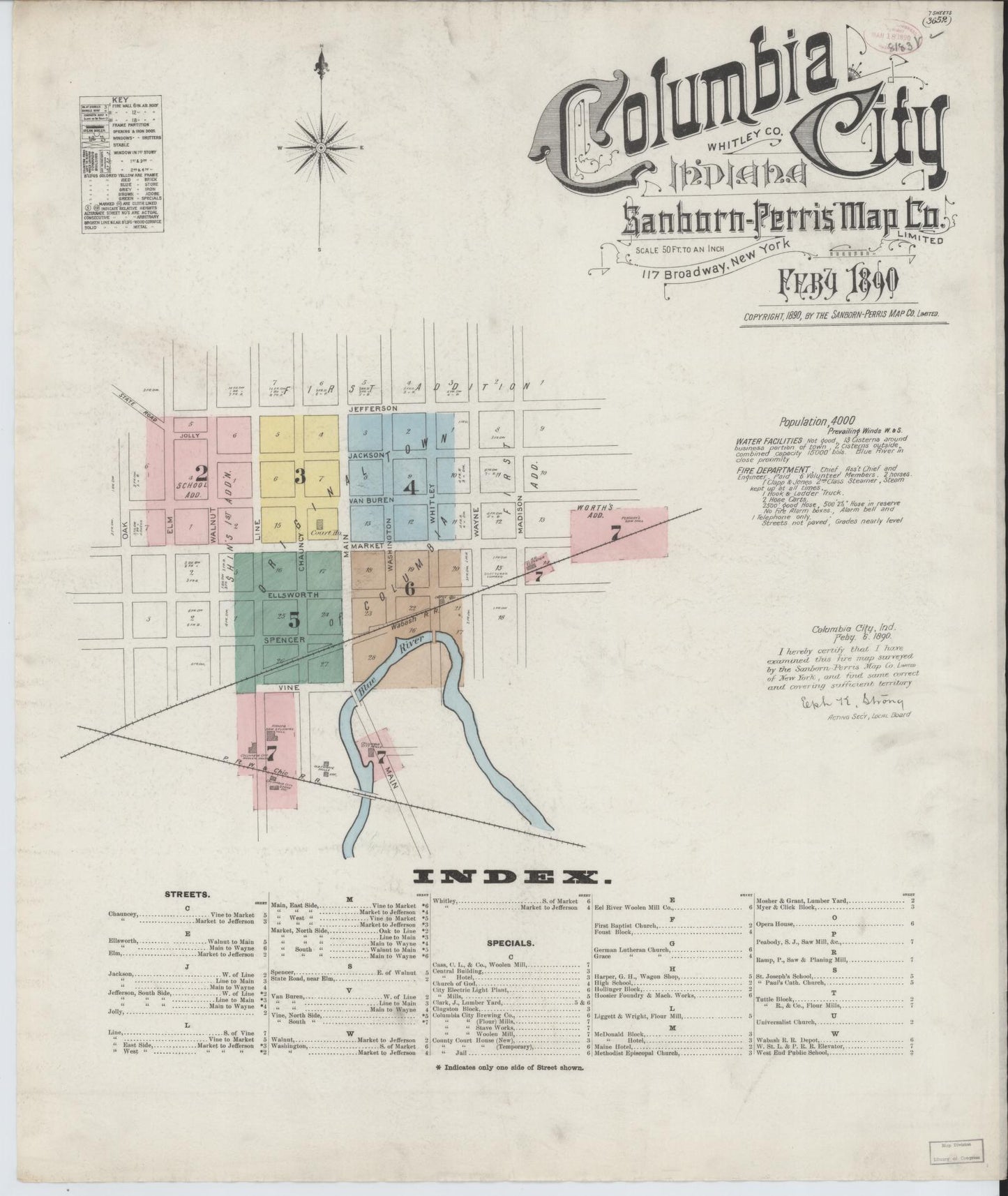 Sanborn Fire Insurance Map from Columbia City, Whitley County, Indiana. (1890) – Historic Sanborn Fire Insurance Map Print