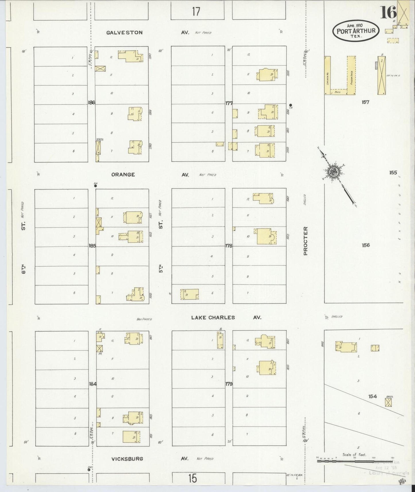 Sanborn Fire Insurance Map from Port Arthur, Jefferson County, Texas (1910), Sheet #0016 - Complete Map Set gallery image, historic Sanborn map, vintage wall art, Texas Texas