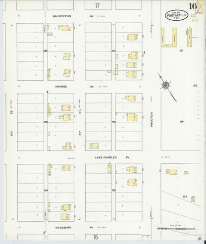 Sanborn Fire Insurance Map from Port Arthur, Jefferson County, Texas (1910), Sheet #0016 - Complete Map Set gallery image, historic Sanborn map, vintage wall art, Texas Texas