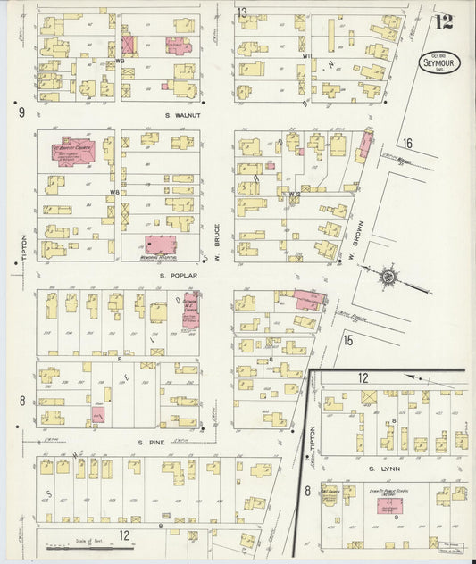 Sanborn Fire Insurance Map from Seymour, Jackson County, Indiana (1913), Sheet #0012 - Historic Sanborn Fire Insurance Map Print, vintage old map wall art, antique decor, genealogy gift, Indiana Indiana map