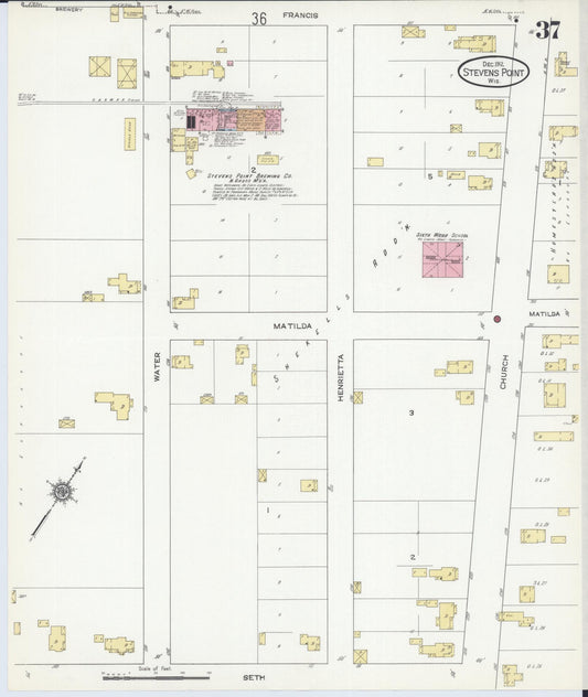 Sanborn Fire Insurance Map from Stevens Point, Portage County, Wisconsin (1912), Sheet #0037 - Historic Sanborn Fire Insurance Map Print, vintage old map wall art, antique decor, genealogy gift, Wisconsin Wisconsin map