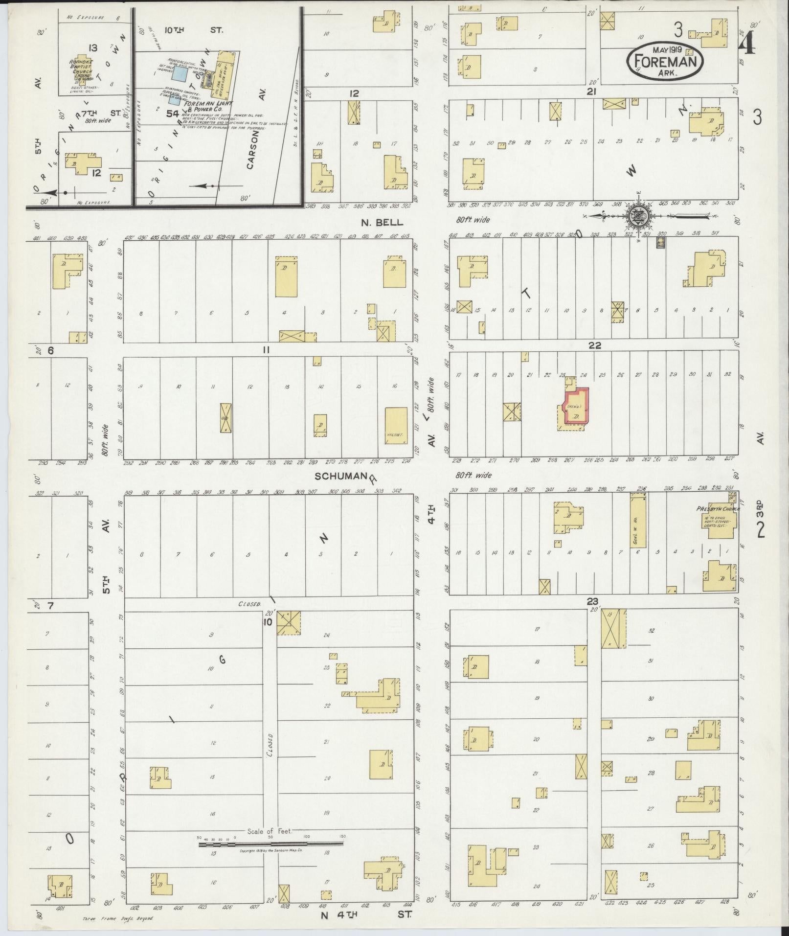 Sanborn Fire Insurance Map from Foreman, Little River County, Arkansas (1919), Sheet #0004 - Historic Sanborn Fire Insurance Map Print, vintage old map wall art, antique decor, genealogy gift, Arkansas Arkansas map