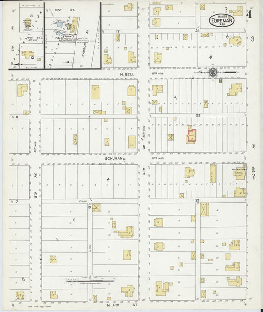 Sanborn Fire Insurance Map from Foreman, Little River County, Arkansas (1919), Sheet #0004 - Historic Sanborn Fire Insurance Map Print, vintage old map wall art, antique decor, genealogy gift, Arkansas Arkansas map