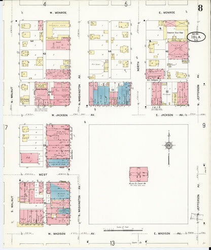 Sanborn Fire Insurance Map from Iola, Allen County, Kansas (1912), Sheet #0008 - Complete Map Set gallery image, historic Sanborn map, vintage wall art, Kansas Kansas