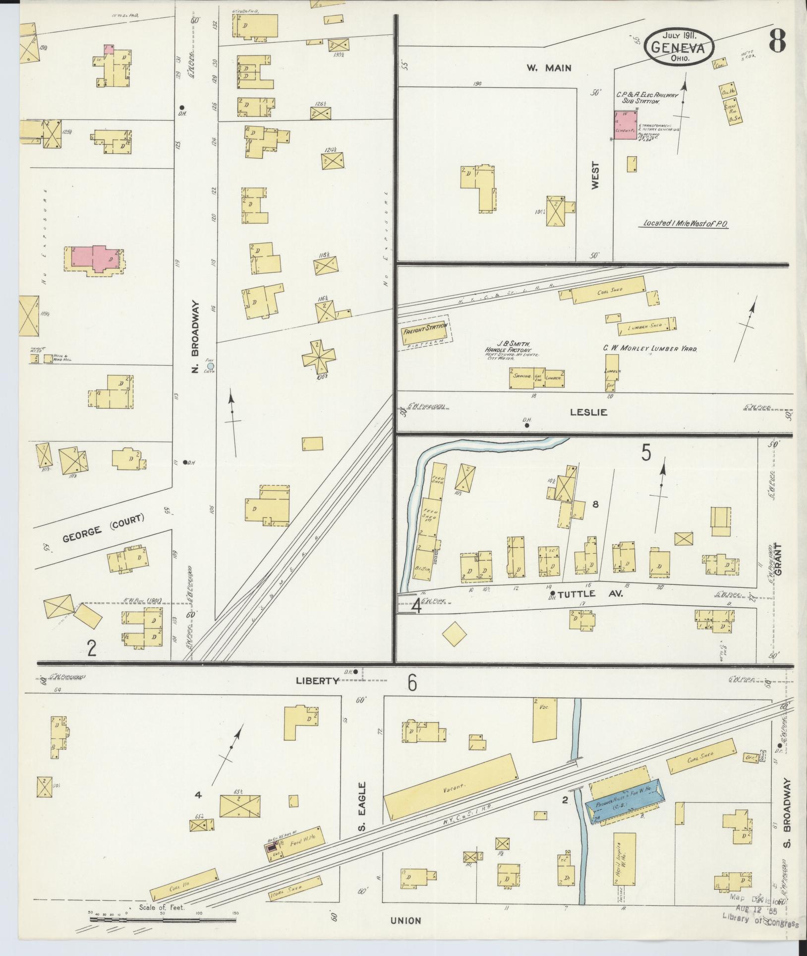 Sanborn Fire Insurance Map from Geneva, Ashtabula County, Ohio (1911), Sheet #0008 - Historic Sanborn Fire Insurance Map Print, vintage old map wall art, antique decor, genealogy gift, Ohio Ohio map