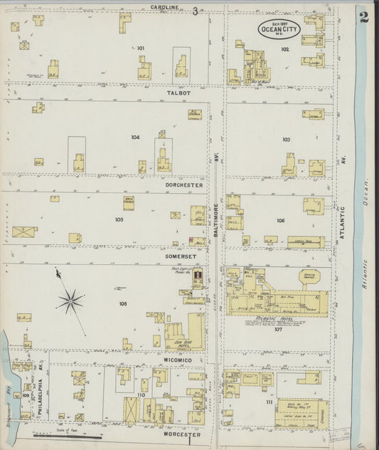 Sanborn Fire Insurance Map from Ocean City, Worcester County, Maryland (1897), Sheet #0002 - Historic Sanborn Fire Insurance Map Print, vintage old map wall art